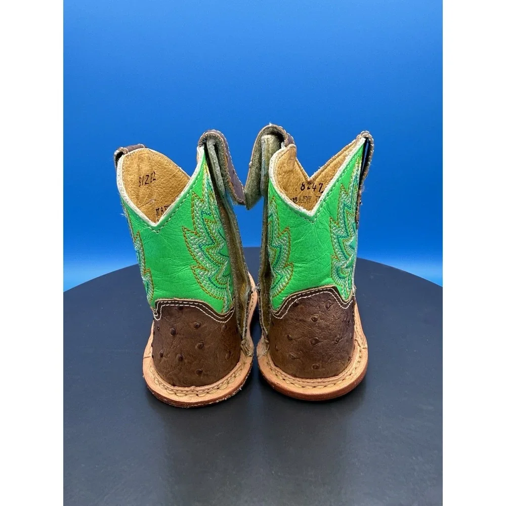 Roper Infant Boys Cowbabies Buddy Size 2 Green Western Boot Broad Square Toe